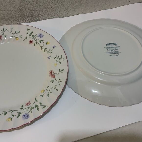 2 Johnson Brothers Summer Chintz Dinner Plates Pink Flower Ridged Border England - Picture 3 of 10